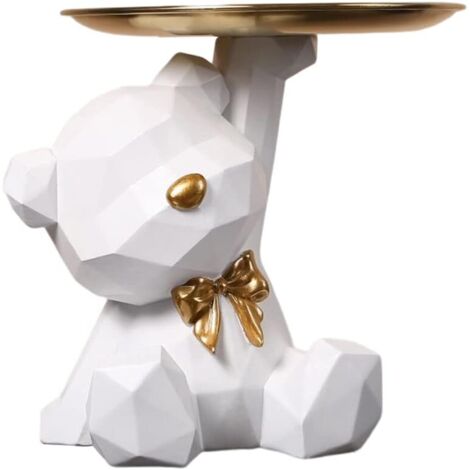 Bol Porte-Clés Ours en Résine, Rangement Bijoux et Accessoires, Sculpture Décorative Blanc, Plateau de Rangement pour Clés et Objets (1/5)