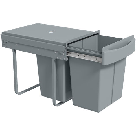 Ausziehbarer Mülleimer 2x20L, abnehmbare Behälter, stabiler Metall-Kunststoff-Aufbau, grau, platzsparend, praktisch für Küchen-Recycling, leicht zu reinigen (1/5)