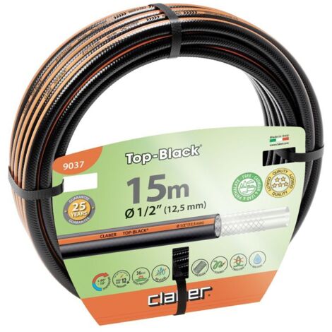 Tubo da giardino antitorsione TOP BLACK 1/2" (12 - 17mm) 15 metri - CLABER 9037