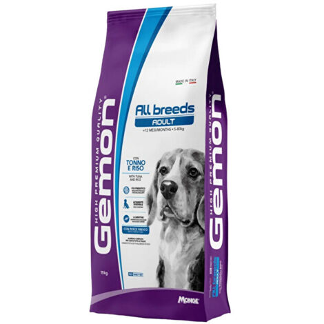 GEMON - CROCCHETTE PER CANI ADULTI DI TAGLIA MEDIA 15KG TONNO E RISO MONGE (1/4)