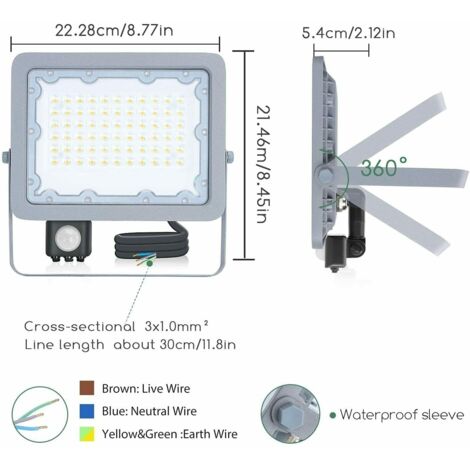 FARO LED FARETTO CON SENSORE CREPUSCOLARE 50Watt Naturale
