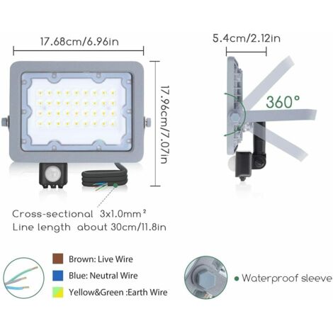 FARO LED FARETTO CON SENSORE CREPUSCOLARE 30W Naturale