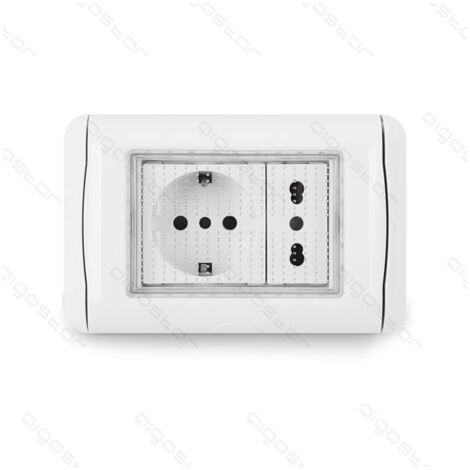 placca stagna con presa schuko e presa biapsso 3posti esterno