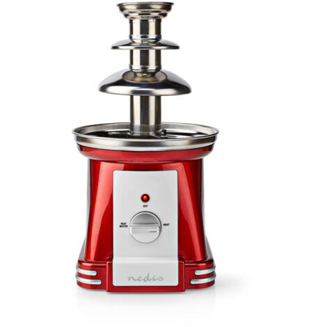 Nedis Fontana di Cioccolato, Design Retrò in Plastica e Acciaio Inox con 3 Livelli, Lavabile in Lavastoviglie, Diametro 40 cm, Rossa-Bianca (1/5)