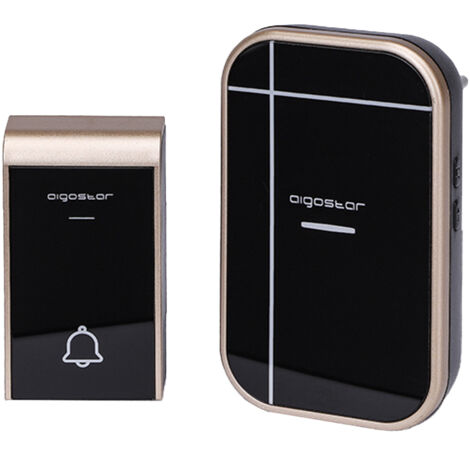 CAMPANELLO SENZA FILI WIRELESS DIGITALE IP44 PORTE CASA UFFICIO AIGOSTAR NERO/ORO
