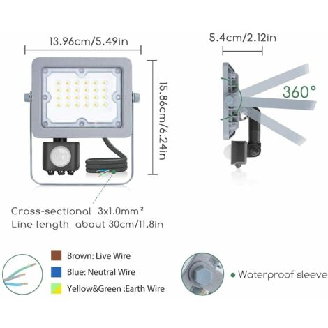 FARO LED FARETTO CON SENSORE CREPUSCOLARE 20W Naturale