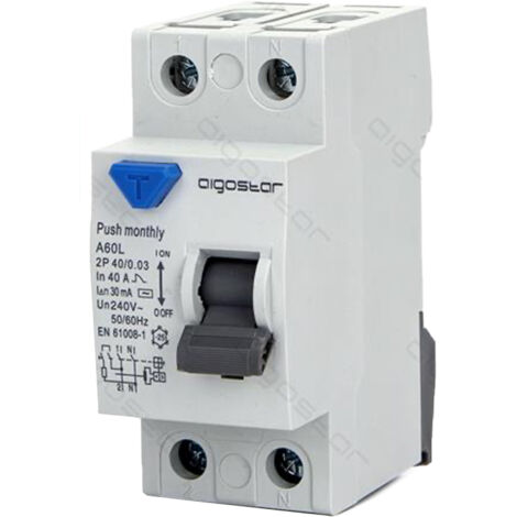 INTERRUTTORE DIFFERENZIALE SALVAVITA AC 2P 40A 30mA 240V PROTEZIONE DA DISPERSIONE VERSO TERRA