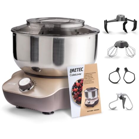 Imetec CakeLover, Impastatrice Planetaria di 5L per Torte, Dolci, Pizza, Pane, Pasta – 1500 W, 6 Velocità, Ciotola in Acciaio Inox, Doppio Gancio, Fruste – Design Compatto, Ricettario Incluso