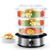 Aigostar Vaporiera Elettrica 800W 9L Acciaio Inox 3 Cestelli Timer 60 Min