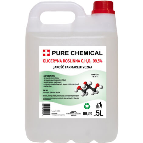 Glycérine Végétale - 99,5% Pureté - 5L - Hydratante et Polyvalente - Idéale pour Cosmétiques