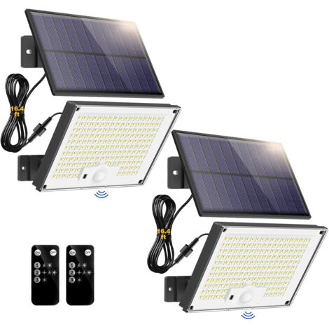 Lot de 2 lampes solaires d’extérieur avec 172 LED – Détecteur de mouvement, 3 modes d’éclairage, design séparé avec télécommande, appliques murales étanches IP65 (1/5)
