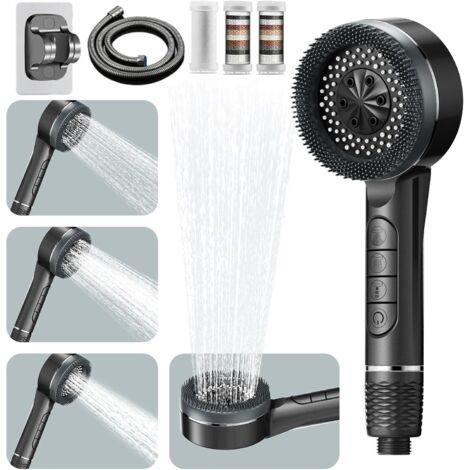 Pommeau de Douche Filtrant Haute Pression avec Flexible – 4 Jets Réglables, Économie d’Eau, Bouton Stop, Anti-Calcaire (1/5)