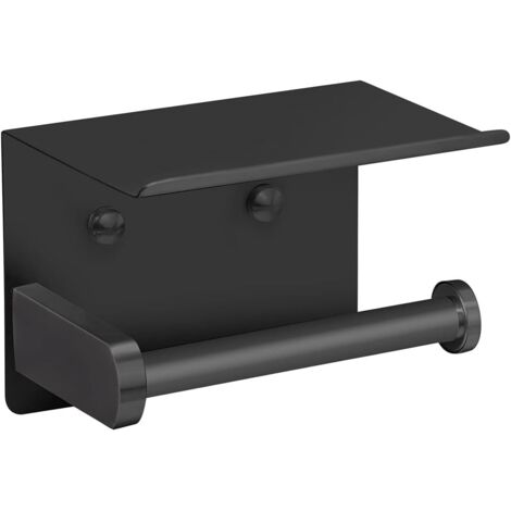 Porte Papier Toilette Mural Auto-Adhésif avec Étagère pour Téléphone – Acier Inoxydable Antirouille, Support Rouleau WC pour Salle de Bain, Noir (1/5)