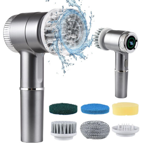 Brosse de Nettoyage Électrique 6 Têtes Interchangeables – 3 Vitesses, Affichage Batterie, Démarrage/Arrêt à Un Bouton, Silencieuse (1/5)