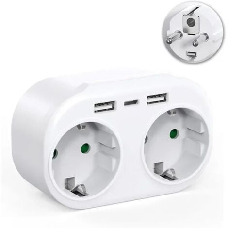 Adaptateur Prise EU 1-en-2 avec Ports USB et AC 16A – Multiprise Murale pour Maison et Bureau (1/5)