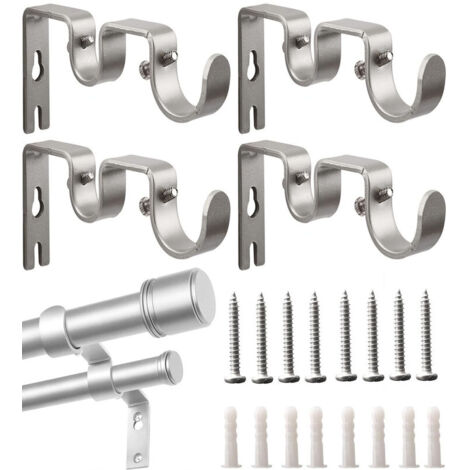 Supports doubles pour tringle à rideaux – Lot de 4 supports muraux en métal robustes, compatibles tringles 1" et 5/8", avec vis, pour salon, chambre et bureau (1/5)