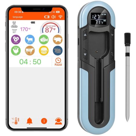 Thermomètre Viande Bluetooth – Sonde BBQ Application Bleu (1/5)