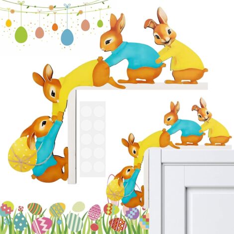 Décoration Porte Pâques en Bois – Lapin Rigolo pour Cadre de Porte, Fenêtre et Cheminée, Double Face-Gauche (1/5)
