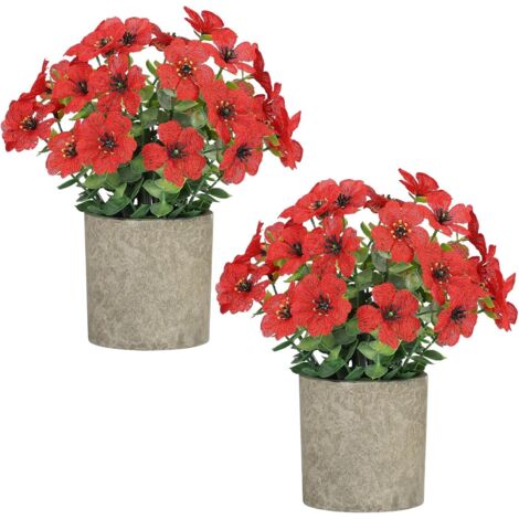 Lot 2 Plantes Artificielles en Pot avec Fleurs et Feuilles d’Eucalyptus, Décoration Maison, Bureau et Salle de Bain-Rouge (1/5)