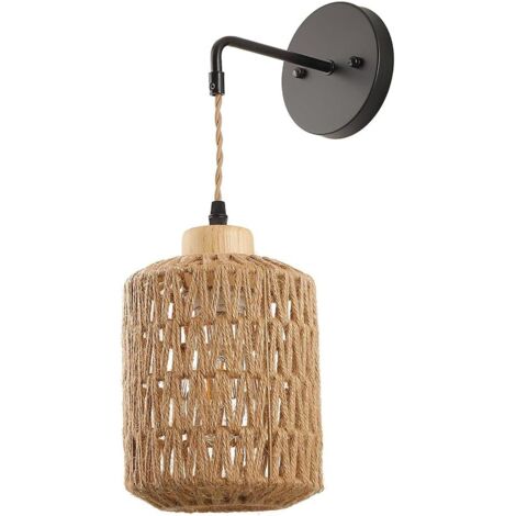 Appliques Murales Sans Ampoule en Rotin – Luminaire Bohème Moderne avec Abat-jour Métal et Corde de Chanvre, Décoration Élégante pour Chambre, Salon et Couloir (1/5)