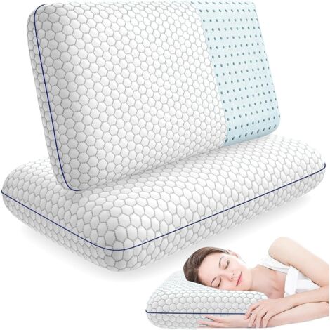 Lot de 2 Oreillers Ergonomiques en Mousse à Mémoire de Forme – Confort Optimal pour Tous Types de Dormeurs, Housse Respirante Lavable, Format Standard (1/5)