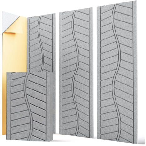 12 Pièces Panneaux Muraux Acoustiques Décoratifs 30x40cm – Gris, Texture Feuillage, Auto-Adhésifs, Pour Studio, Salle de Jeux, Home Cinéma et Porte (1/5)