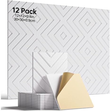 Lot de 12 Panneaux Muraux Acoustiques Auto-Adhésifs - Blanc, Panneaux Anti-Bruit Haute Densité 30x30x1 cm pour Studio, Bureau et Chambre (1/5)