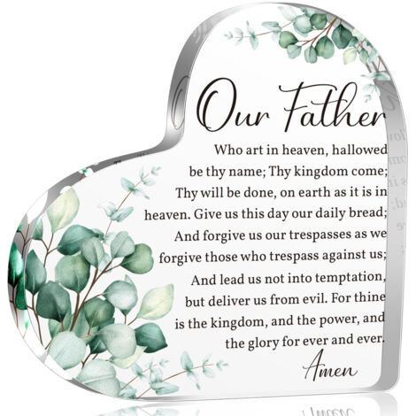 Plaque Cœur en Acrylique Versets Bibliques, Décoration Religieuse, Prière Notre Père, Cadeau Chrétien pour Femme Homme, Offrande Scripturaire pour Maman et Amis, Objet Inspirant - 8.5x8.5x1cm (1/5)