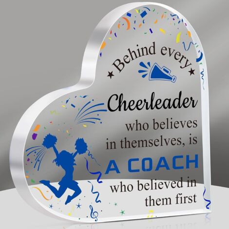Plaque acrylique cadeau coach cheerleading, souvenir de reconnaissance pour entraîneur d'équipe pom-pom, décoration de bureau et table, idée cadeau Noël pour responsable cheerleading - 8.5x8.5x1cm (1/5)