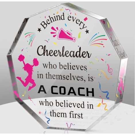 Plaque acrylique cadeau coach cheerleading, cadeau de remerciement et souvenir pour entraîneur cheerleader, déco bureau table, idée cadeau Noël pour responsable d'équipe de cheerleading - 6x6x1cm (1/5)