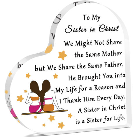 Plaque acrylique chrétienne pour sœur, cadeau religieux pour femme, déco de bureau inspirante sur la foi, cadeau d’amitié et reconnaissance, souvenir cœur en acrylique - 15x15x1.5cm (1/5)