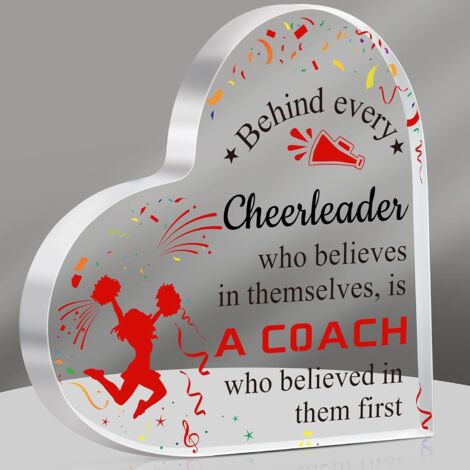 Plaque acrylique cadeau pour coach de cheerleading, souvenir de reconnaissance pour entraîneur pom-pom, décoration de bureau et table, idée cadeau Noël pour responsable d'équipe sportive - 10x10x1cm (1/5)