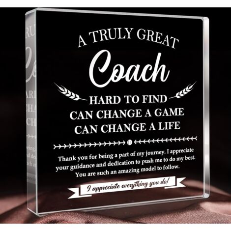 Cadeau de reconnaissance pour coach homme et femme, cadeau coach football basket Noël anniversaire Thanksgiving fête des enseignants, plaque décorative en acrylique - 10x10x1cm (1/5)