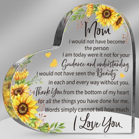 Bloc acrylique en forme de cœur – Cadeau pour maman de la fille et du fils, plaque décorative cœur, idée cadeau Noël, Fête des Mères, anniversaire et Thanksgiving - 10x10x1cm (1/5)