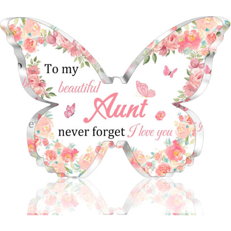 Plaque acrylique en forme de papillon, idée cadeau pour tante, décoration souvenir, cadeau d'anniversaire, je t'aime ma tante, parfait pour Thanksgiving, anniversaire, Noël - 10x7.5x1cm (1/5)