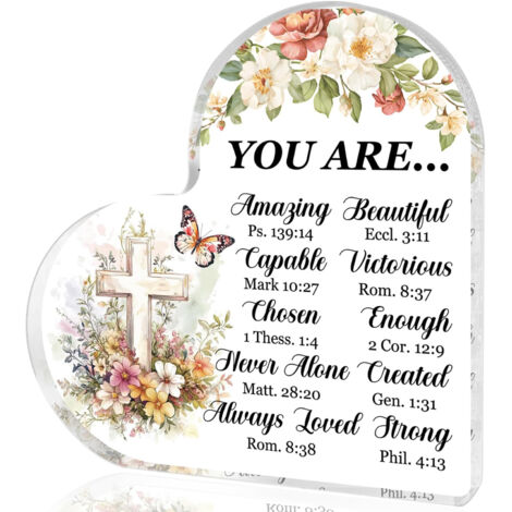 Plaque de Bureau en Acrylique avec Versets Bibliques, Cadeau Chrétien pour Femme, Décoration Inspirante, Idée Cadeau Spirituel Anniversaire et Noël - 15x15x1.5cm (1/5)