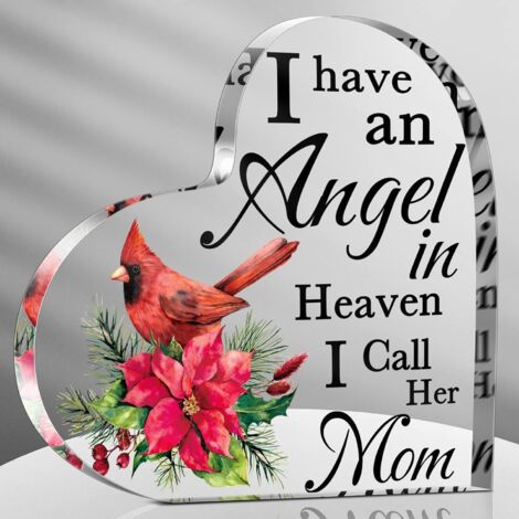 Plaque acrylique Cardinal Rouge Noël, souvenir deuil et mémoire pour perte d’un être cher, décoration table hommage maman papa fils mari disparu - 8.5x8.5x1cm (1/5)