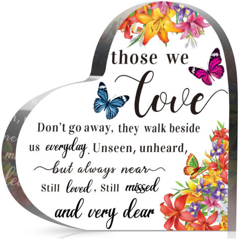 Plaque cœur acrylique souvenir deuil, cadeau de condoléances pour perte d’un être cher, décoration mémoire pour maman, papa, grand‑mère et ami - 10x10x1cm (1/5)