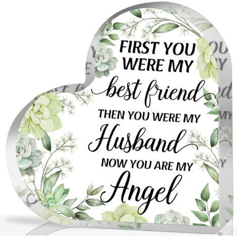 Plaque cœur en acrylique souvenir pour mari disparu – Objet de réconfort et condoléances, décoration mémorielle tendre pour hommage funéraire - 10x10x1cm (1/5)