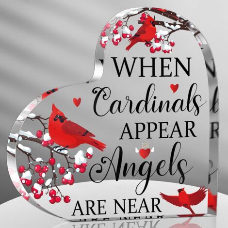 Plaque cœur acrylique Cardinal rouge – Cadeau de soutien et souvenir commémoratif pour perte d’un être cher, présent de deuil et réconfort, décoration intérieure Noël - 10x10x1cm (1/5)