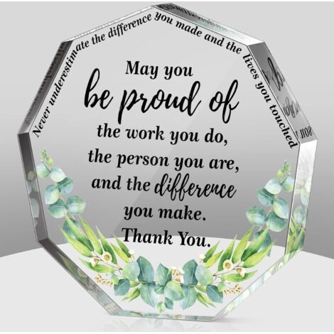 Plaque acrylique nonagone motif eucalyptus – Cadeau de remerciement femme, présent d’appréciation Noël, cadeau départ inspirant pour collègue, employée, infirmière, déco maison et bureau - 10x10x1cm (1/5)