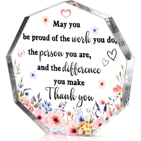 Plaque acrylique motif fleurs – Cadeau de remerciement femme, présent appréciation Noël, cadeau départ inspirant pour collègue, employée, infirmière, professeur, déco maison et bureau - 10x10x1cm (1/5)