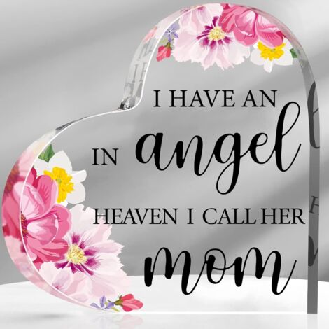 Plaque cœur acrylique florale souvenir – Cadeau de réconfort pour la perte d’une maman, décoration mémorielle et hommage en mémoire d’un être cher - 8.5x8.5x1cm (1/5)