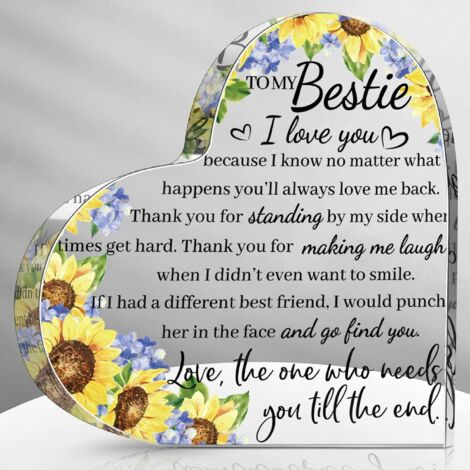 Plaque cœur acrylique motif tournesol – Cadeau d’amitié pour femme, présent anniversaire et encouragement, souvenir presse-papiers décoration maison bureau table étagère - 8.5x8.5x1cm (1/5)