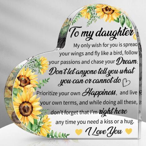 Plaque Cœur Acrylique Tournesol Cadeau Papa Maman Fille Anniversaire Diplôme Mariage - 8.5x8.5x1cm (1/5)