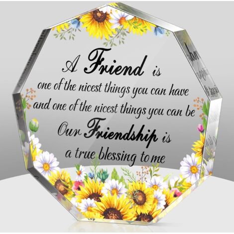 Plaque acrylique fleurie d'amitié – Cadeau pour femme, meilleure amie et sœur, présent de remerciement, anniversaire, Noël et Thanksgiving, décoration élégante pour intérieur - 6x6x1cm (1/5)