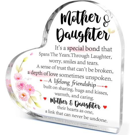 Plaque cœur en acrylique – Cadeau d’anniversaire fille pour maman, cadeau de remerciement fête des mères et Noël, idée originale de présent pour mère, décoration intérieure tendre - 8.5x8.5x1cm (1/5)