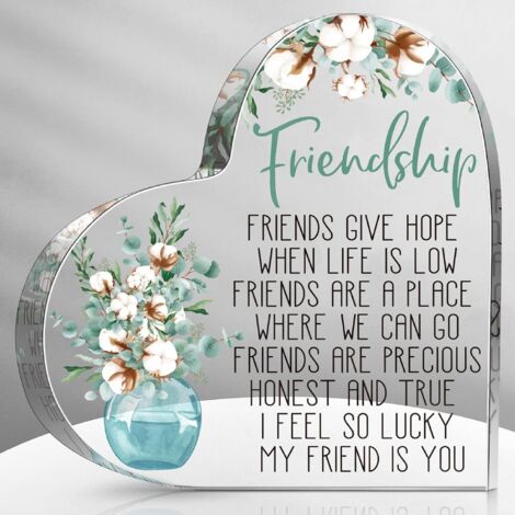 Plaque cœur acrylique cadeau amitié pour femme – Présent anniversaire et encouragement, souvenir presse-papiers déco pour maison, bureau, table et étagère - 8.5x8.5x1cm (1/5)