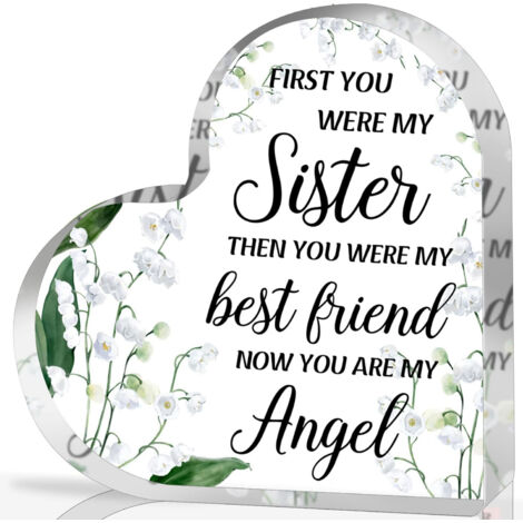 Plaque cœur en acrylique souvenir pour sœur disparue – Cadeau de réconfort et condoléances pour femme et amie, décoration mémorielle tendre en hommage - 10x10x1cm (1/5)