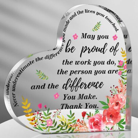 Plaque cœur acrylique remerciement – Cadeau appréciation femme, collègue, employé, infirmière, professeur présent départ inspirant pour Noël, déco bureau et maison - 8.5x8.5x1cm (1/5)